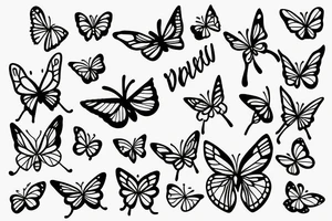 Butterfly, flower, fire, line-art tattoo idea
