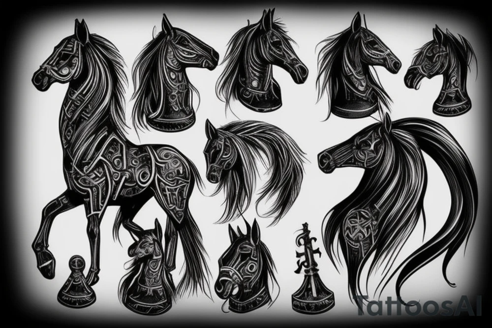 Gothic horse chess piece tattoo idea