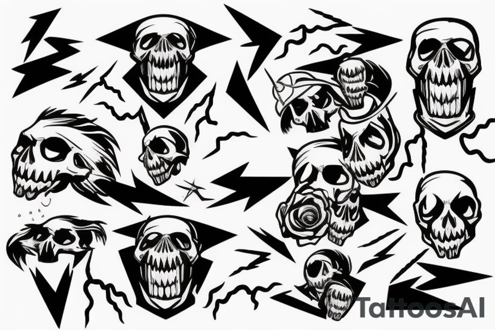 skull facing forward with lightning bolt in mouth tattoo idea skull facing forward with lightning bolt in mouth tattoo idea