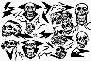 skull facing forward with lightning bolt in mouth tattoo idea