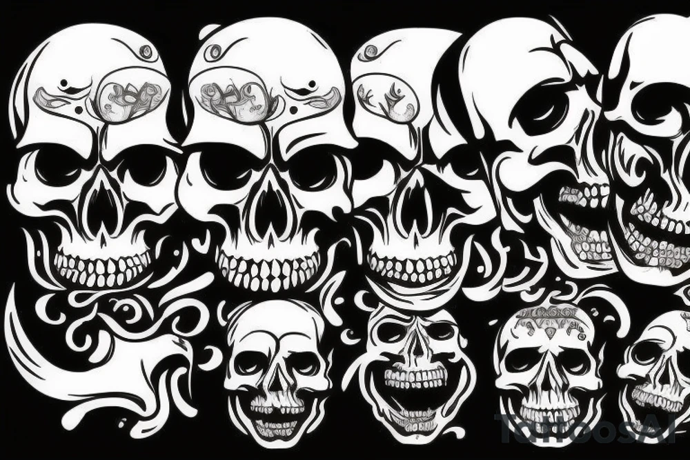 skull facing forward with mouth open wide tattoo idea