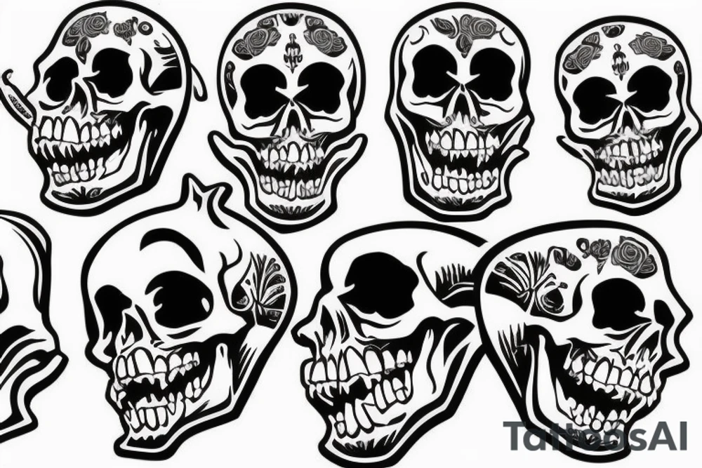 skull facing forward with mouth open wide tattoo idea