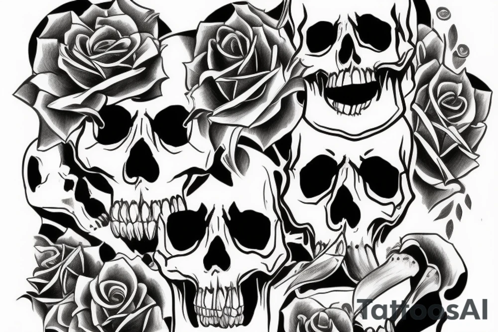 skull facing forward with mouth open wide tattoo idea