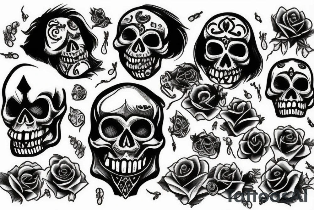 skull facing forward with mouth open wide tattoo idea