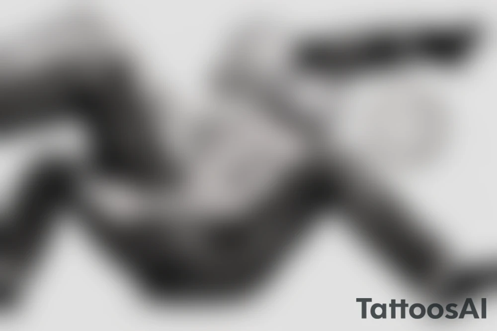 A man laying on half a moon while reading a book with a helmet, jeans, gloves and black clogs on tattoo idea