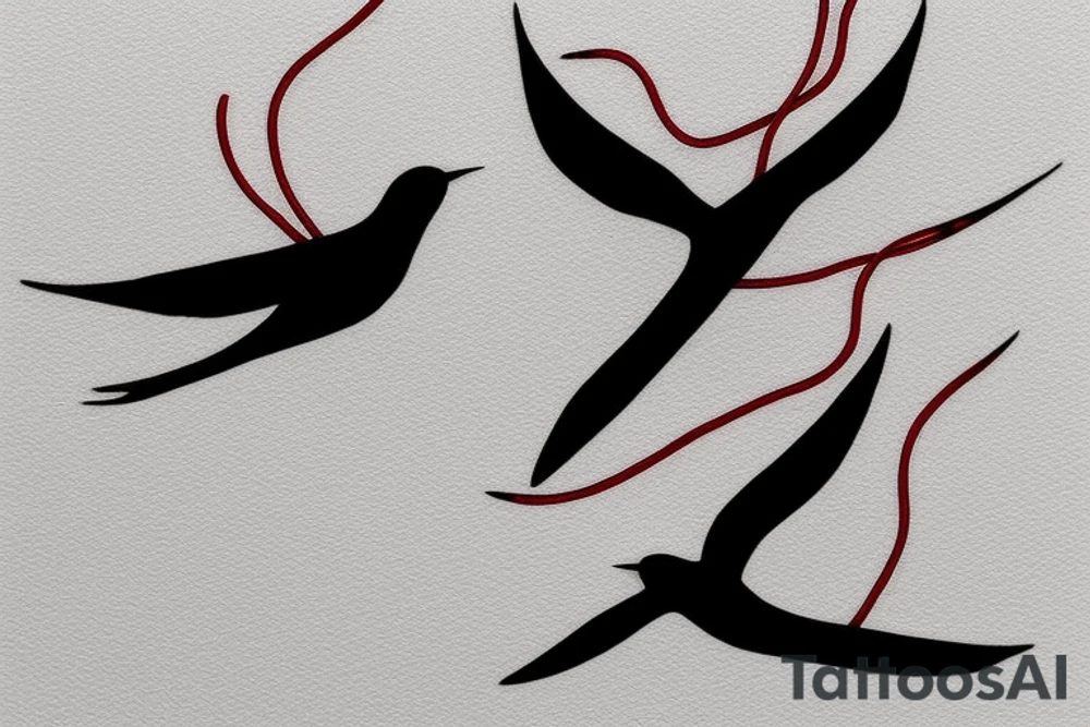 two swallows flying connected with a red thread tattoo idea two swallows flying connected with a red thread tattoo idea