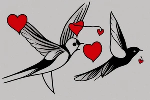 two swallows flying connected with a red thread tattoo idea