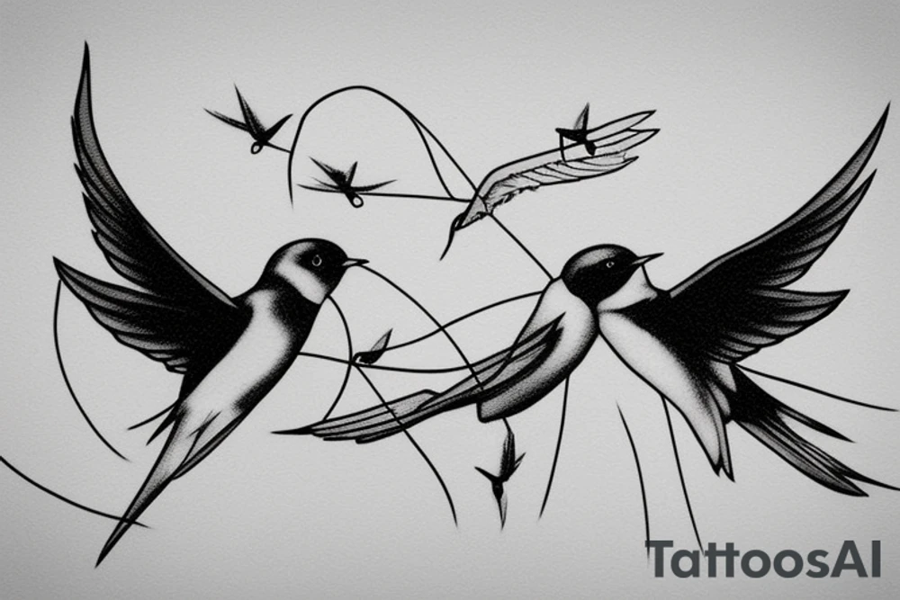 two swallows flying connected with a red thread tattoo idea two swallows flying connected with a red thread tattoo idea
