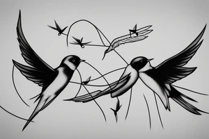 two swallows flying connected with a red thread tattoo idea