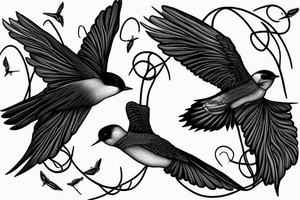 two swallows flying connected with a red thread tattoo idea