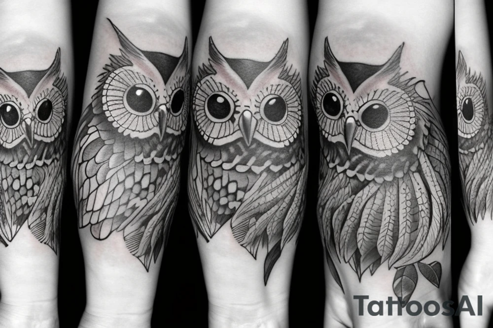 realistic owl 
sunflowers tattoo idea