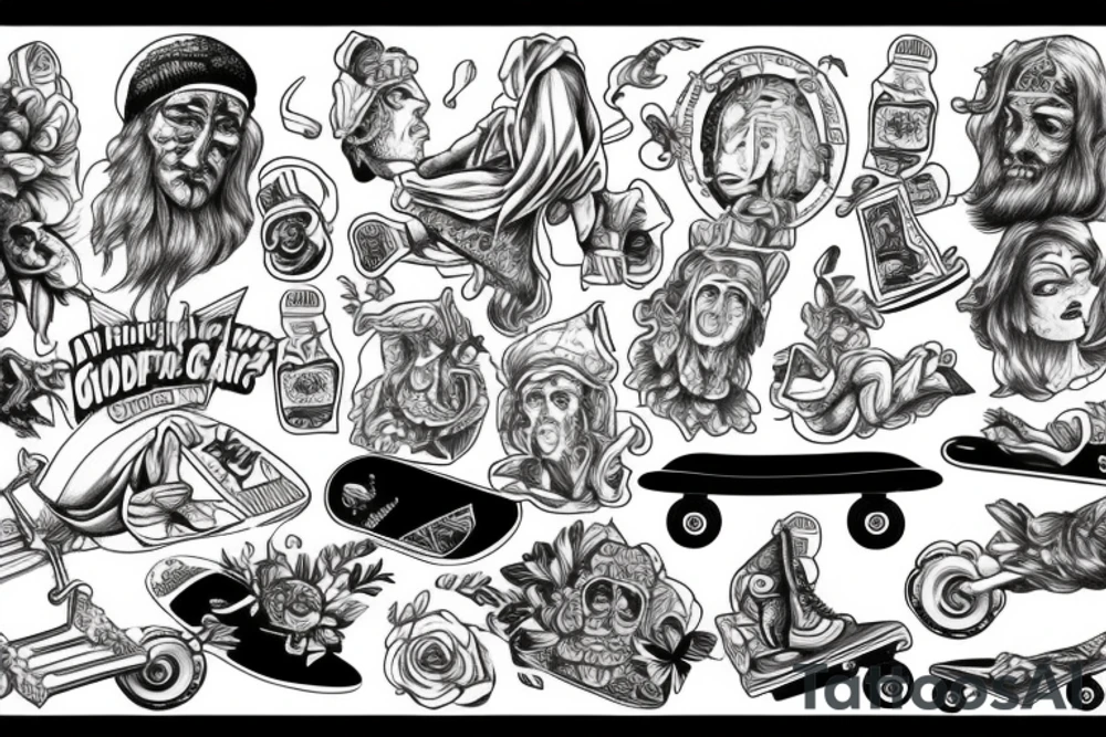God on skateboarding tattoo idea