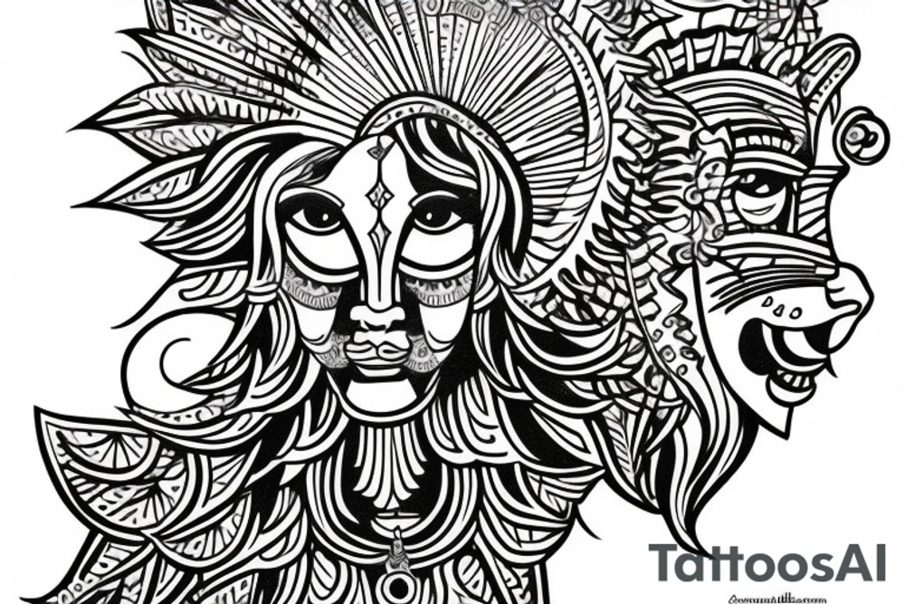 Lion and goddess durga tattoo idea