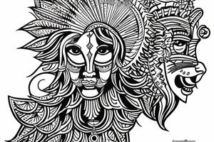 Lion and goddess durga tattoo idea