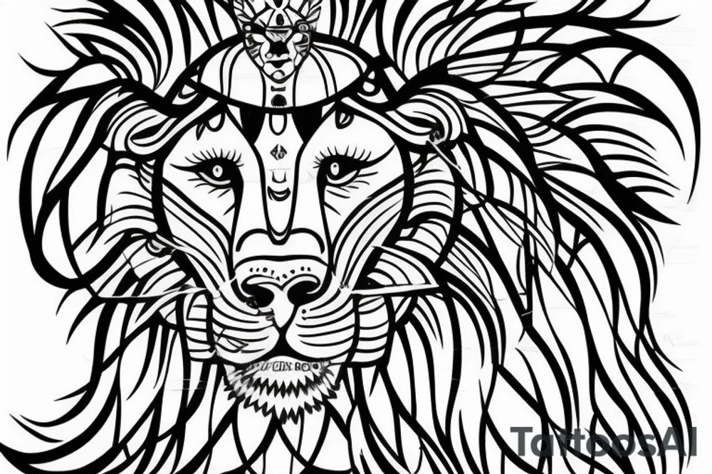 Lion and goddess durga tattoo idea