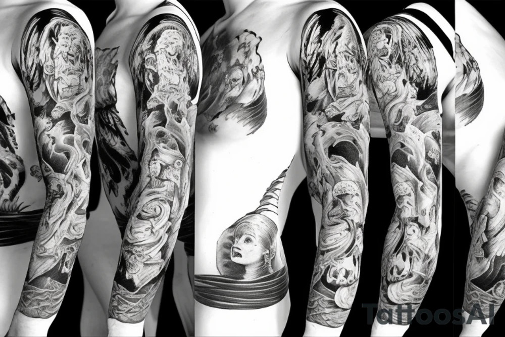 Heaven and hell full sleeve tattoo idea