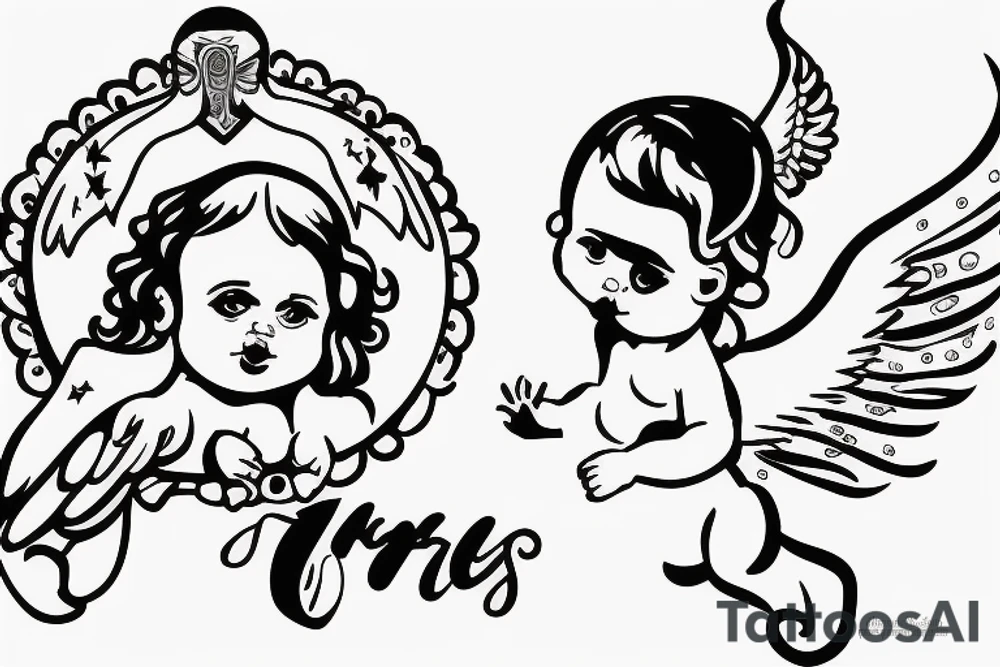 Jet tattoo protecting a baby angel tattoo idea