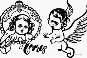 Jet tattoo protecting a baby angel tattoo idea