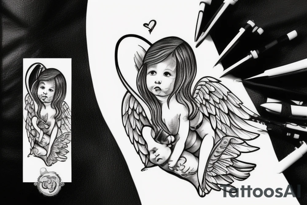 Jet tattoo protecting a baby angel tattoo idea