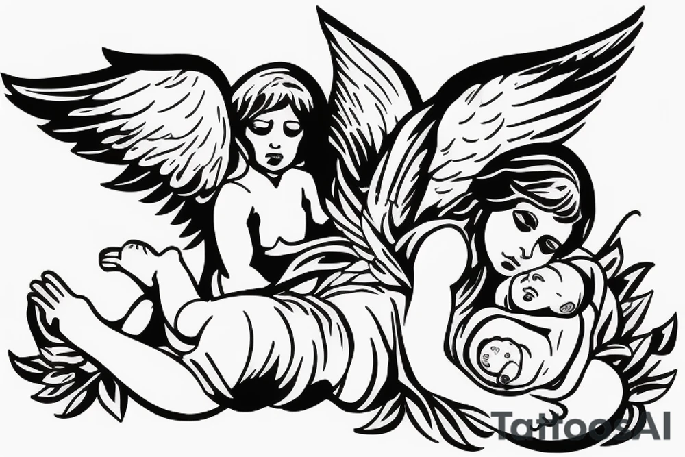 Jet protecting a baby angel tattoo idea