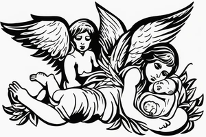 Jet protecting a baby angel tattoo idea