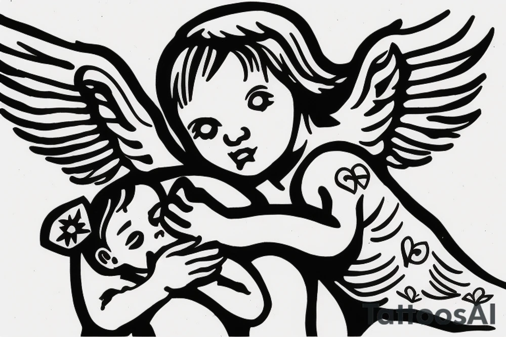 Jet protecting a baby angel tattoo idea