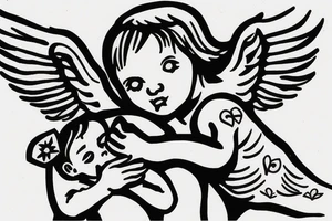 Jet protecting a baby angel tattoo idea