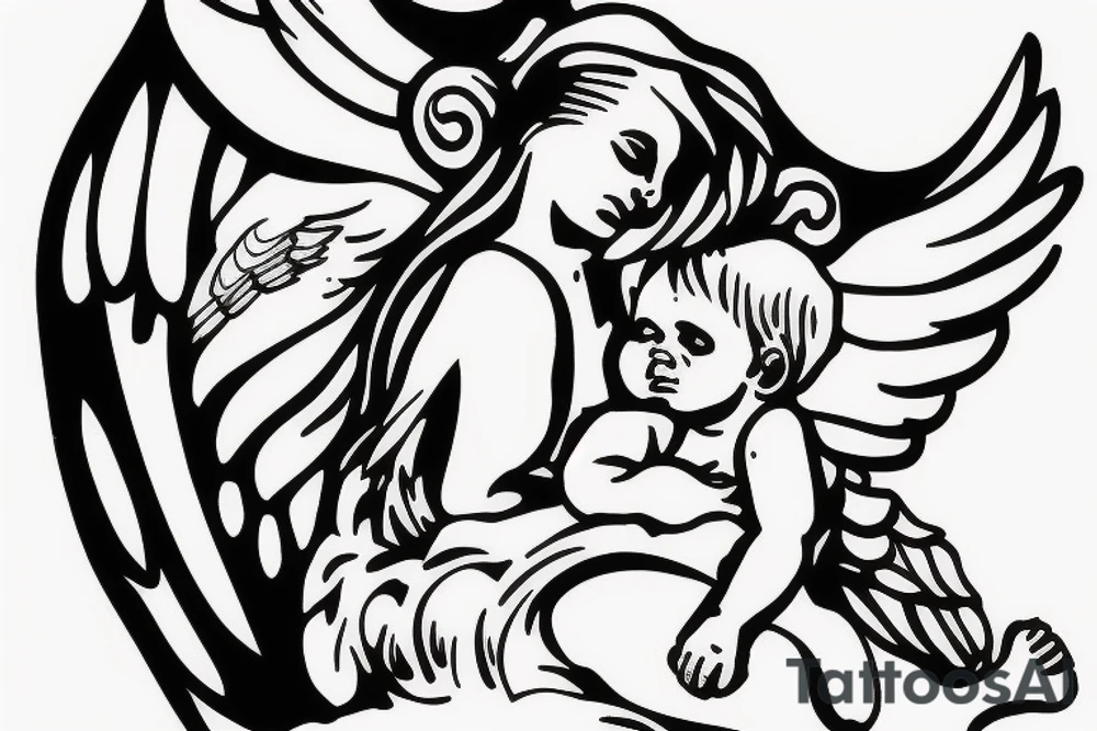 Jet protecting a baby angel tattoo idea