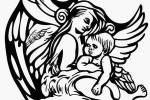 Jet protecting a baby angel tattoo idea