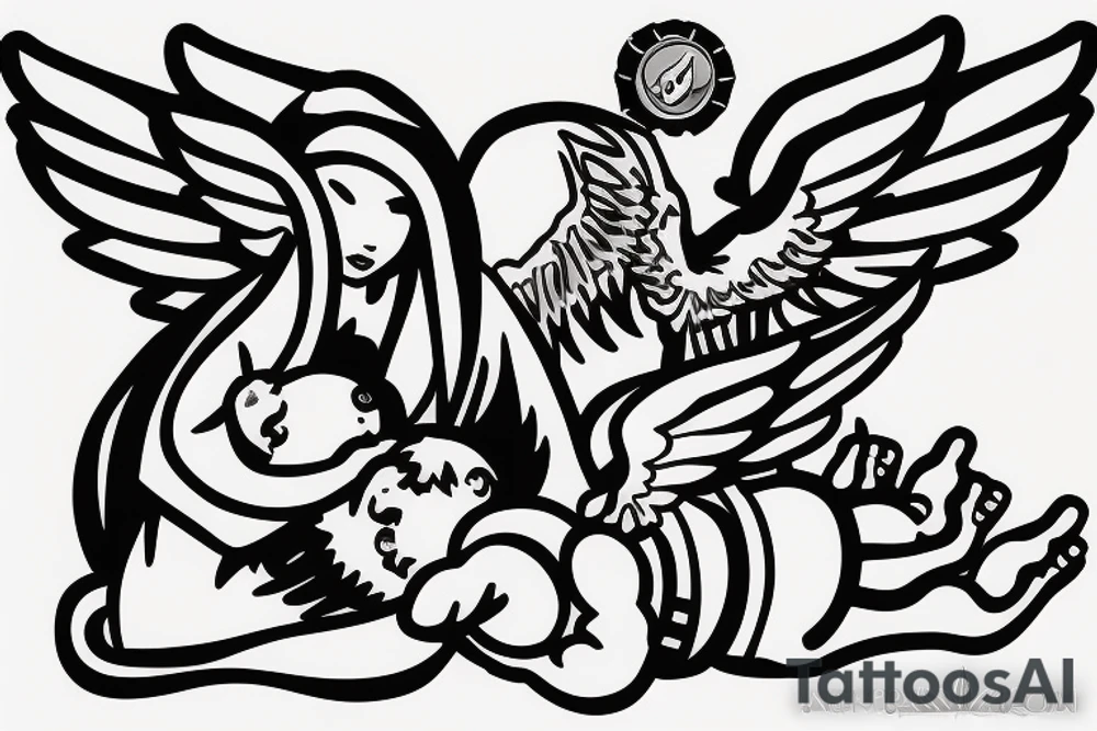 Jet protecting a baby angel tattoo idea