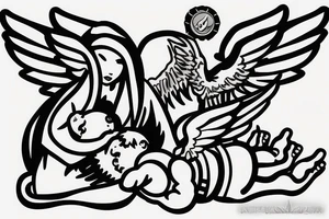 Jet protecting a baby angel tattoo idea
