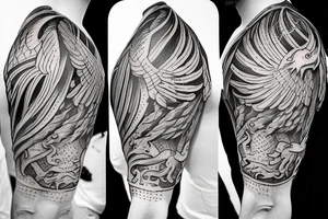 medieval knight's armor shoulder tattoo with phoenix crest tattoo idea