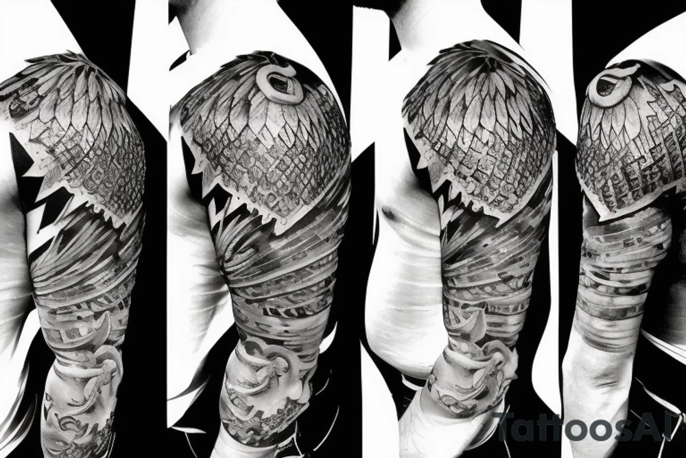 medieval knight's armor shoulder tattoo with phoenix crest tattoo idea