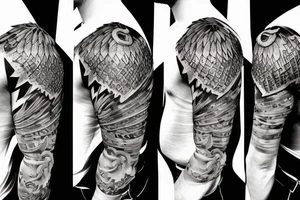 medieval knight's armor shoulder tattoo with phoenix crest tattoo idea