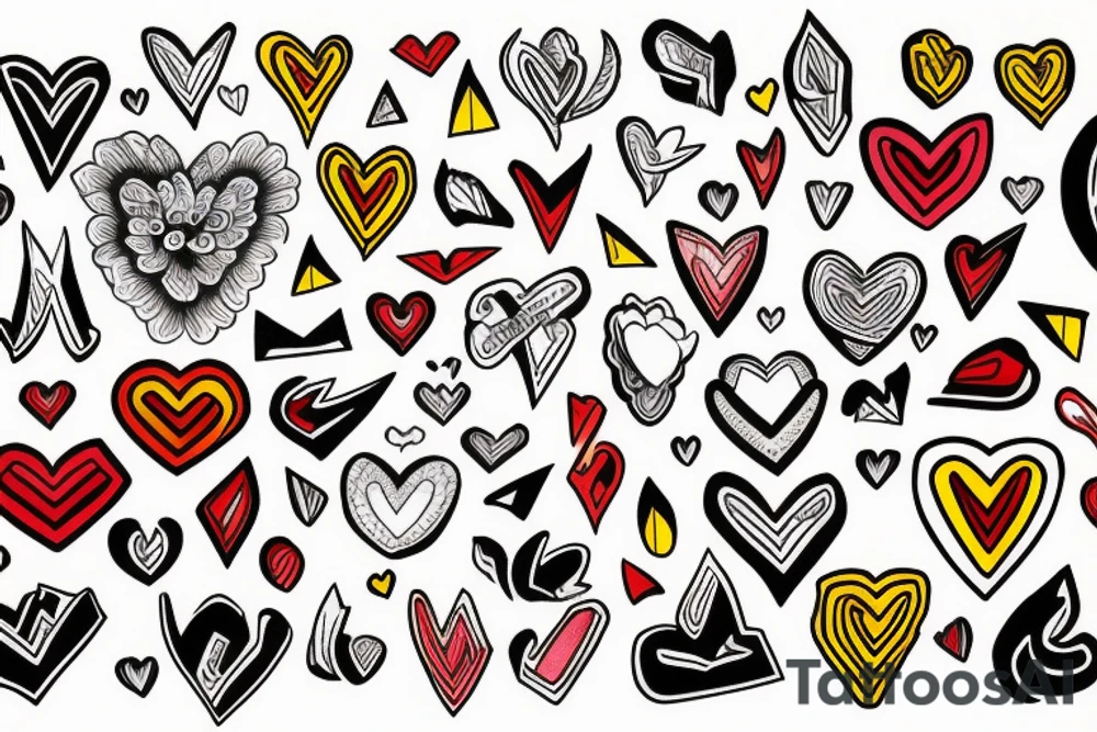 M&A heart fire red yellow tattoo idea