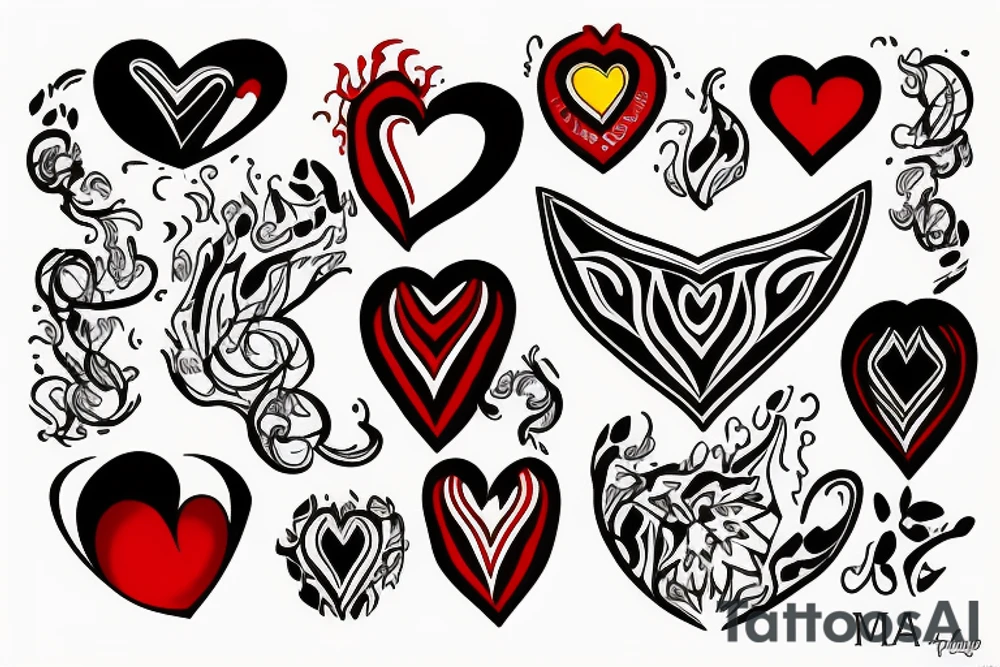 M&A heart fire red yellow tattoo idea