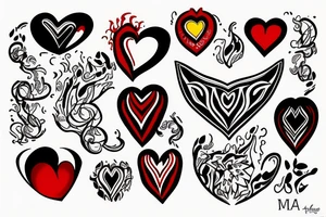 M&A heart fire red yellow tattoo idea