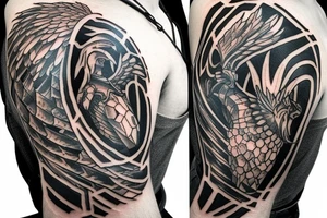 medieval knight's armor shoulder tattoo with phoenix crest medalian in the middle tattoo idea