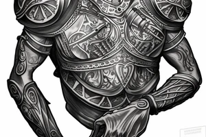 renaissance knight's armor shoulder tattoo with crest medalian in the middle tattoo idea