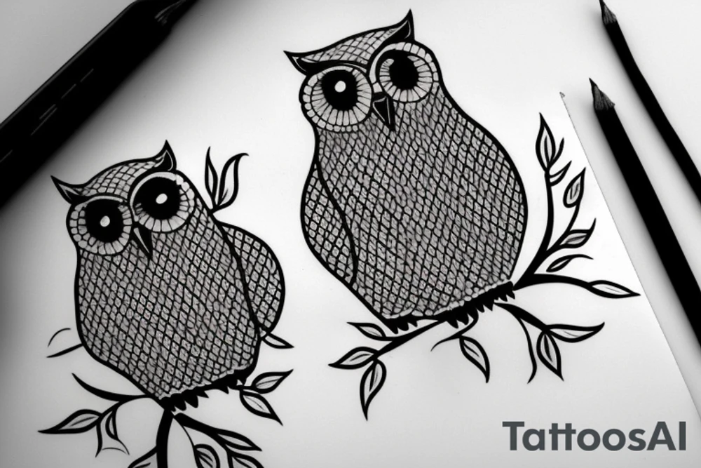 two owls on a tree tattoo idea