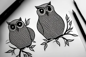 two owls on a tree tattoo idea