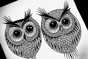 two owls on a tree one with blue eyes one with brown eyes tattoo idea