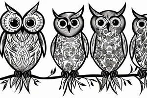 two simple drawn owls on a tree one with blue eyes one with brown eyes tattoo idea