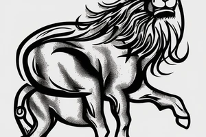 humanlike male lion riding a small horse like a cowboy tattoo idea