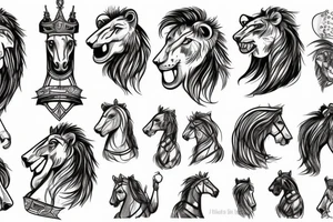 knight with a lion head riding a small horse like a cowboy tattoo idea