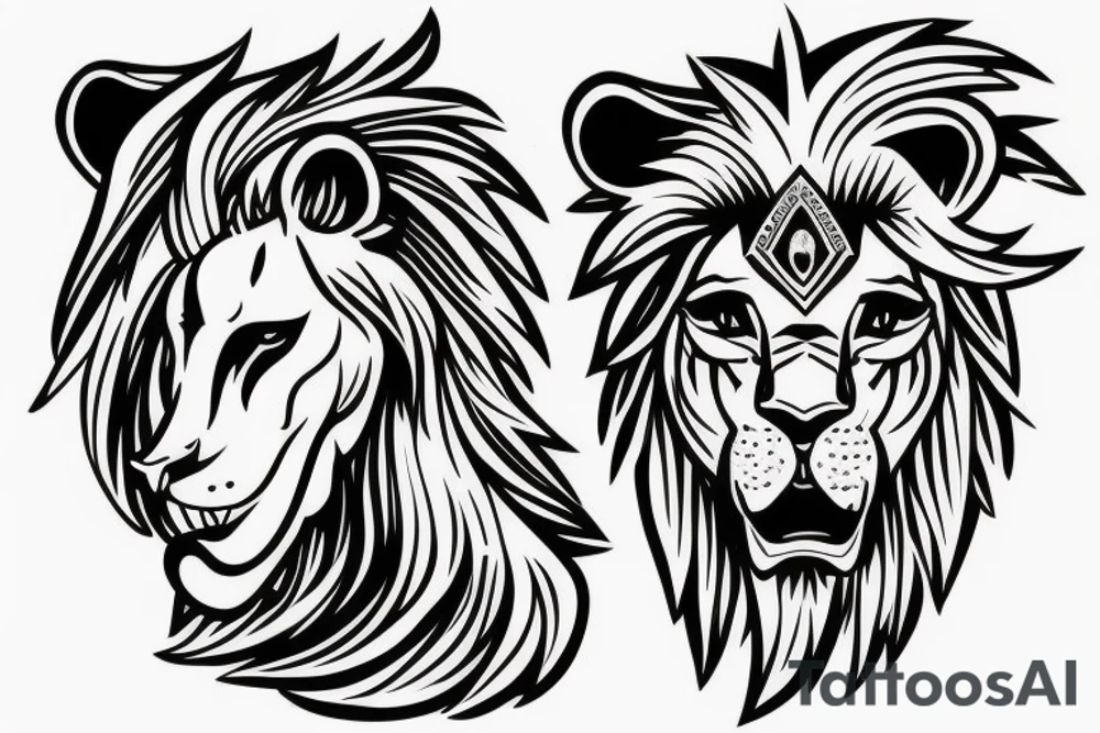 knight with a lion head riding upright on a small horse like a cowboy tattoo idea