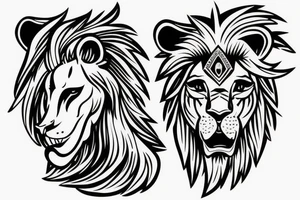 knight with a lion head riding upright on a small horse like a cowboy tattoo idea
