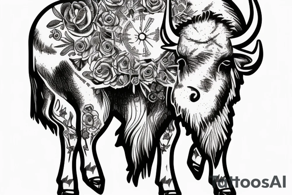 Bison inside hourglass tattoo idea