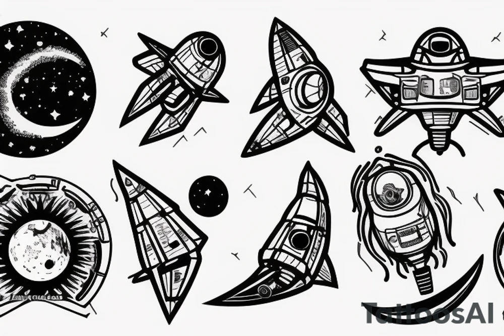 spaceship on the moon tattoo idea
