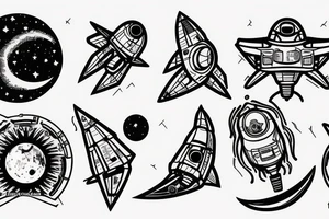 spaceship on the moon tattoo idea